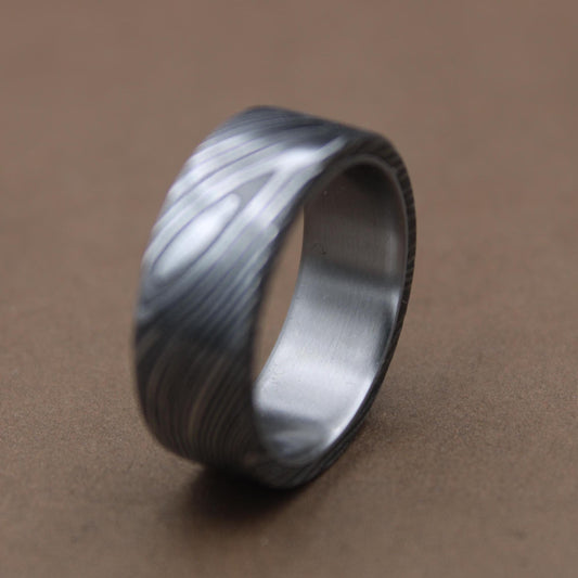 Flat Titanium Damascus Random Pattern Handcrafted Titanium Ring For Men Anniversary Gift Colorful Titanium Heat Anodized Valentines Gift My Store