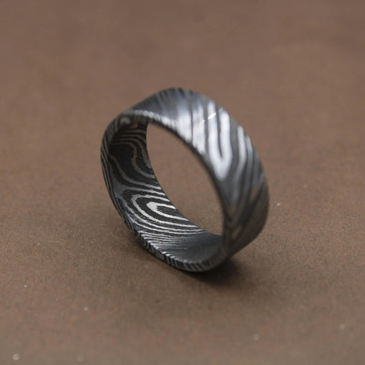 Simple Damascus Ring with Deep Pattern 6mm Flat Shape Ring Band for Him Aesthetic Band Ring Jewelry Durable Ring Handmade Damascus Ring My Store