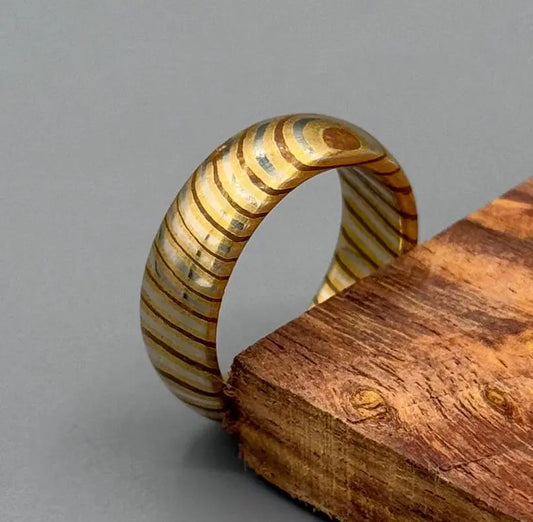 Domed Mokume Gane Ring with a Brushed Finish, Copper, Brass and Silver Nickel Mokume Gane, Mokume Gane Wedding Band, Anniversary gift My Store