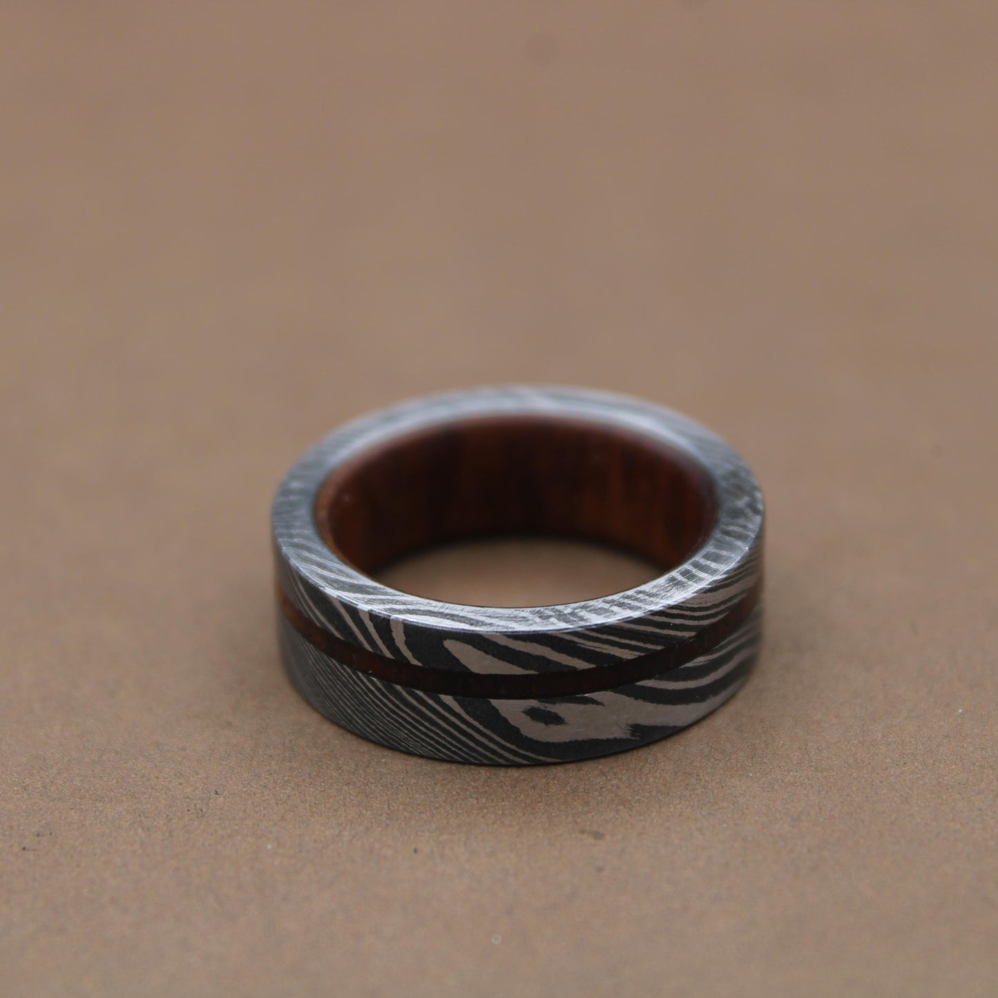Damascus Steel Whiskey Barrel Steel Rings, Dome Promise Ring, Wood Wedding Ring, Damascus Steel Rings, Wood Inlay Engagement Ring, Wedding Band My Store