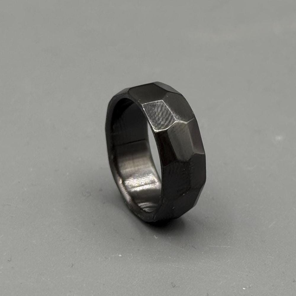 Zirconium Ring Classic Black Minimalist Faceted Zirconium Ring Handmade Zirconium Ring Anniversary Gift for Him Wedding Band for Him Metalic Crafts
