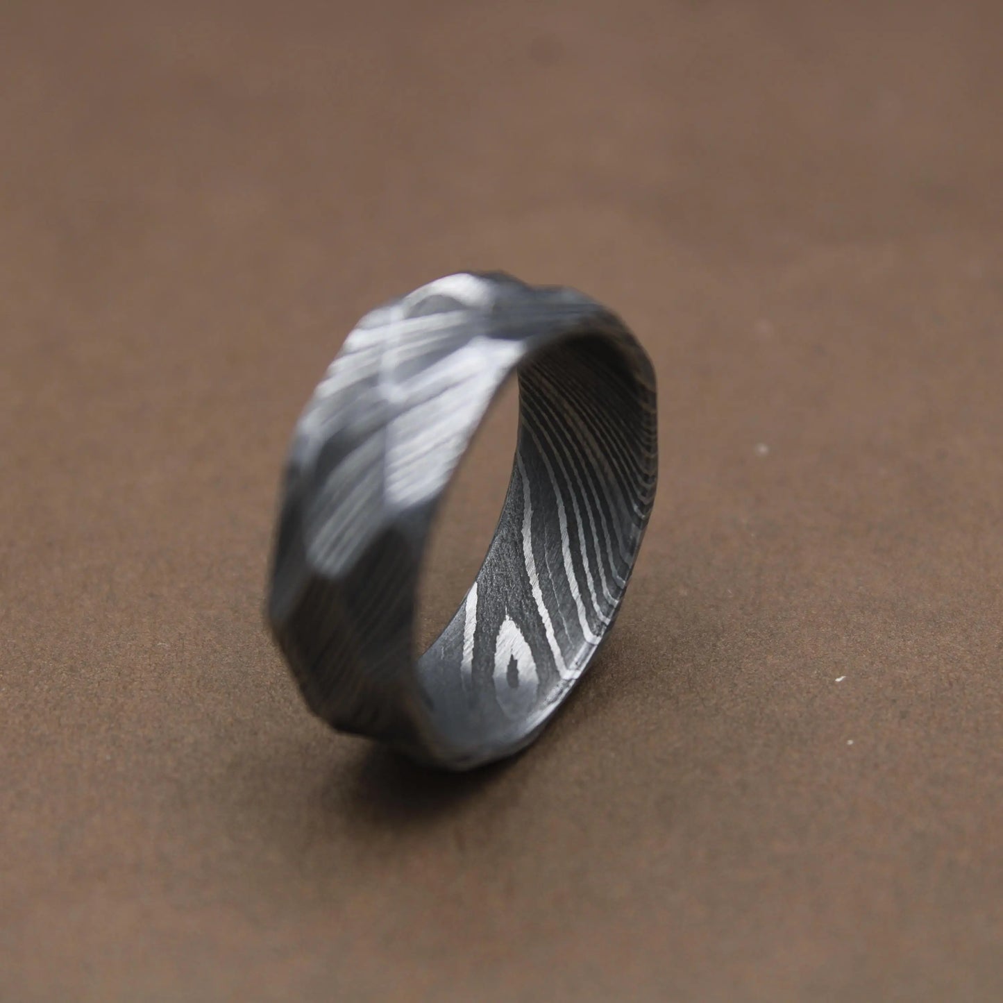 Hammered Ring Handcrafted Damascus hammered Ring Damascus Rock Hammered 7mm Ring For Men Personalized Gift Anniversary Gift Wedding Band My Store