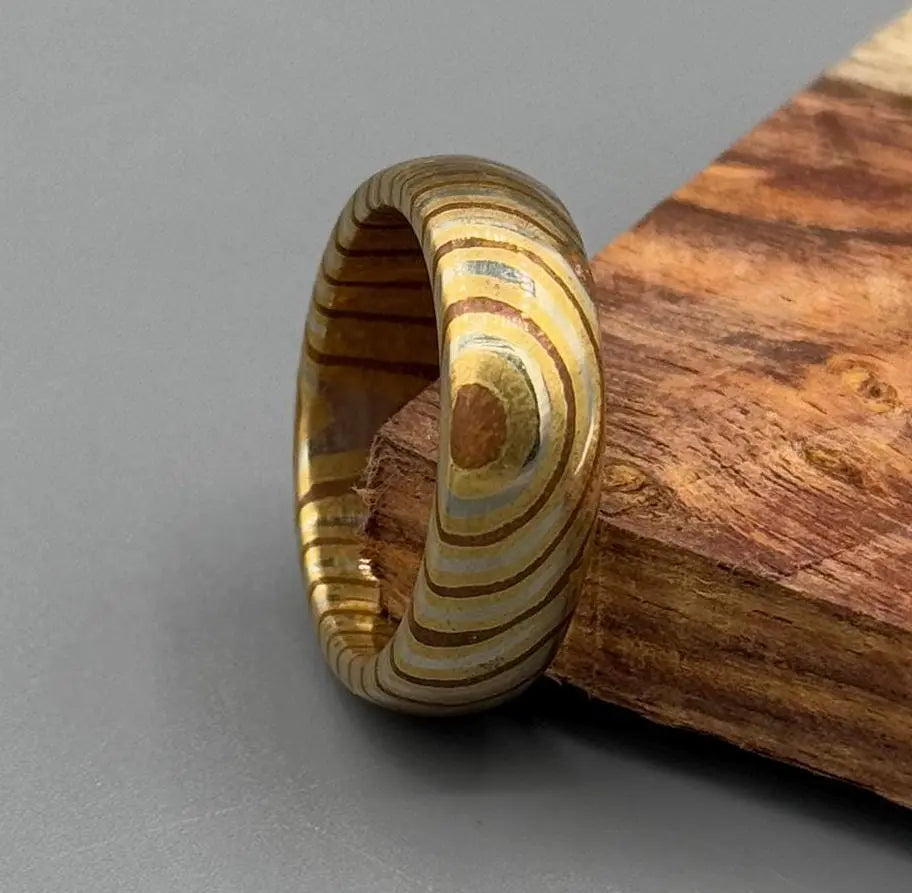 Domed Mokume Gane Ring with a Brushed Finish, Copper, Brass and Silver Nickel Mokume Gane, Mokume Gane Wedding Band, Anniversary gift My Store