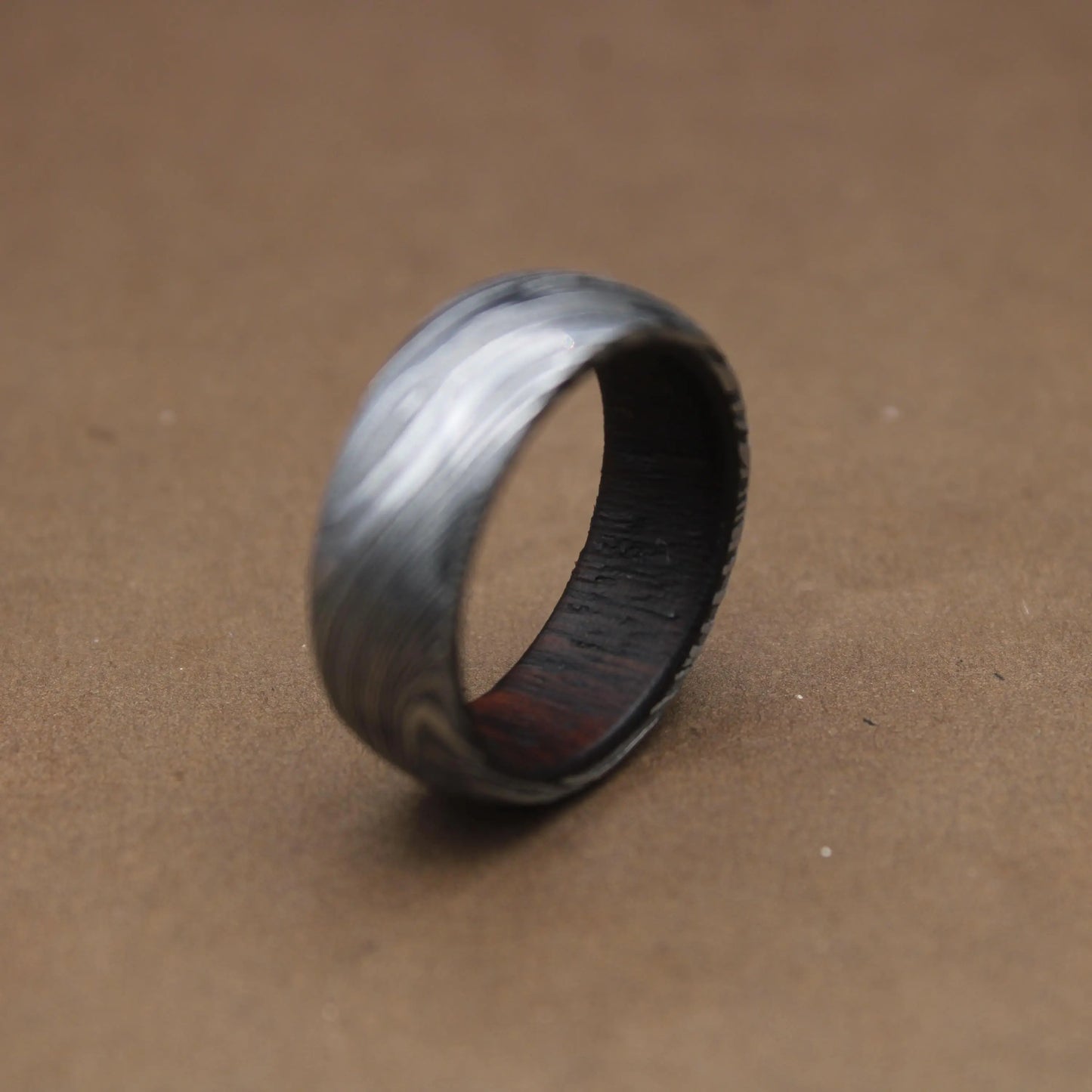 Damascus Steel Whiskey Barrel Steel Rings Dome Promise Ring Wood Wedding Ring Damascus Steel Rings Wood Inlay Engagement Ring Wedding Band My Store