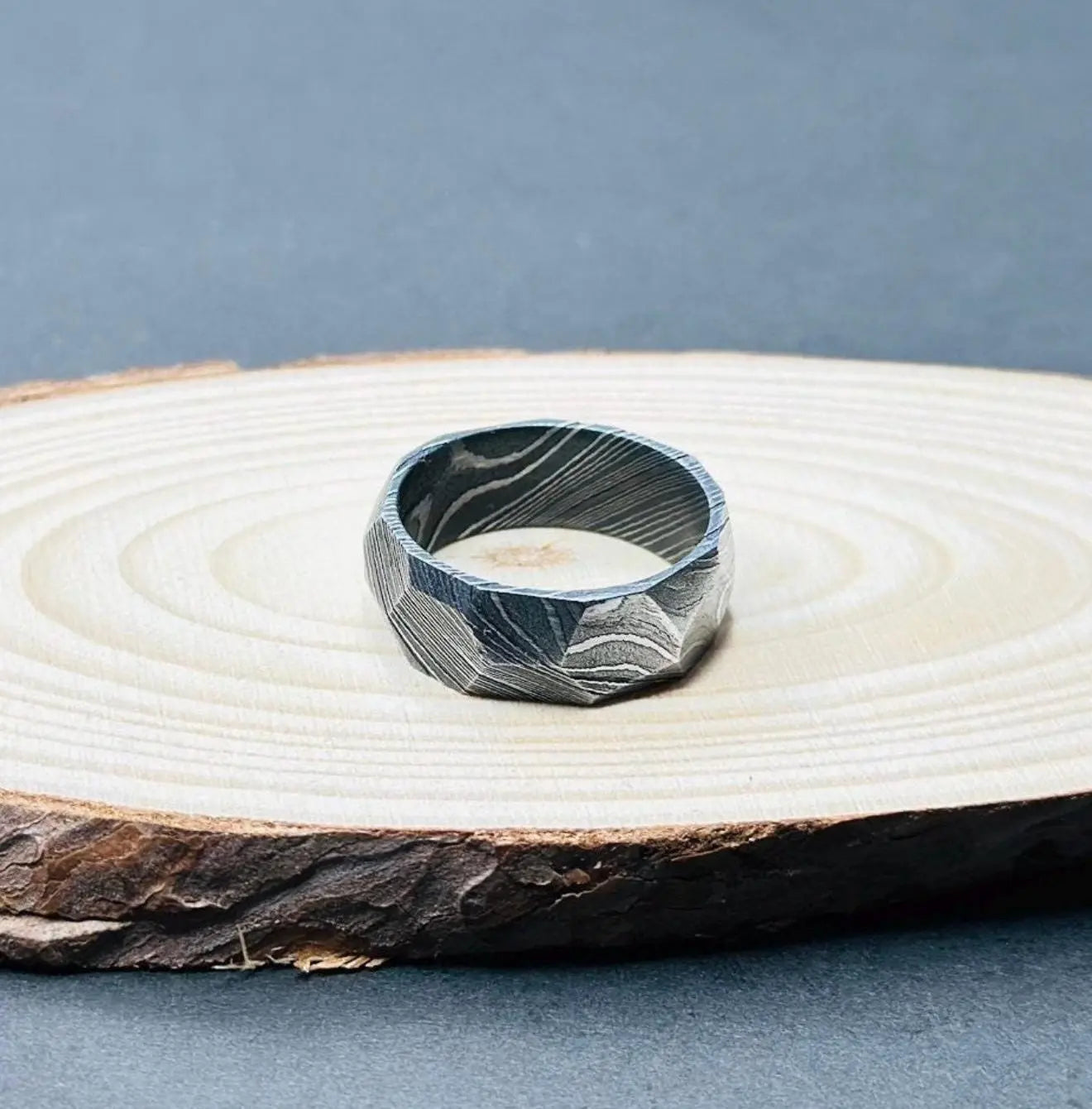 Damascus Faceted Ring Unique Ring Damascus Ring For Men Engagement Ring Damascus Steel Wedding Band Man Promise Ring Anniversary Ring My Store