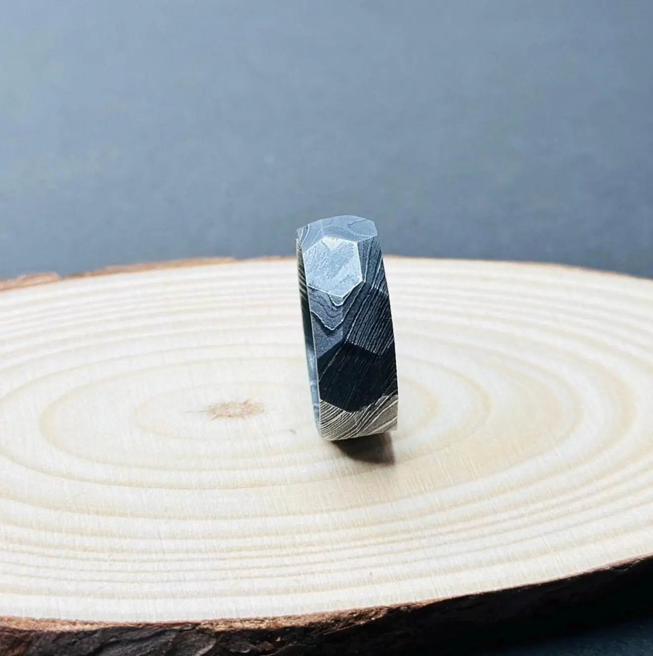 Damascus Faceted Ring Unique Ring Damascus Ring For Men Engagement Ring Damascus Steel Wedding Band Man Promise Ring Anniversary Ring My Store