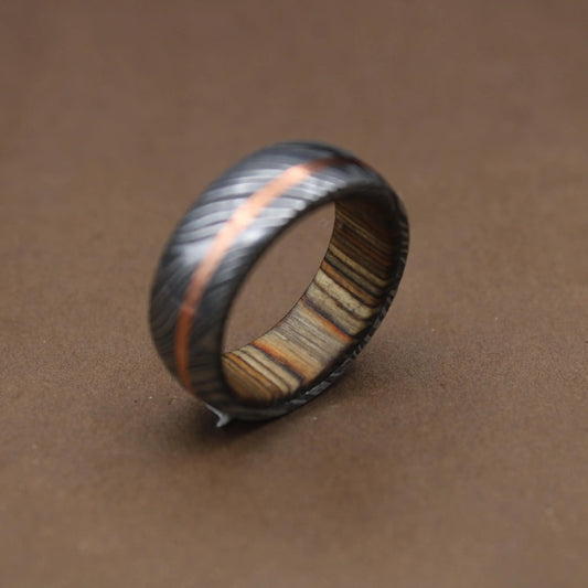 Damascus Steel Inlayed Copper Man Wedding Ring Man Promise Ring Damascus Steel Ring Man Ring Engagement Ring Anniversary Ring Wedding Band My Store