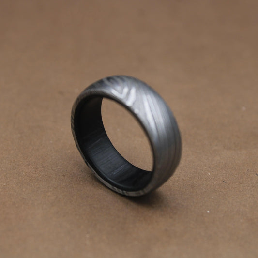 Damascus Steel Ring Inlayed with Dark Wood Damascus Ring Man Wedding Ring Man Promise Ring Engagement Ring Anniversary Ring Wedding Band My Store