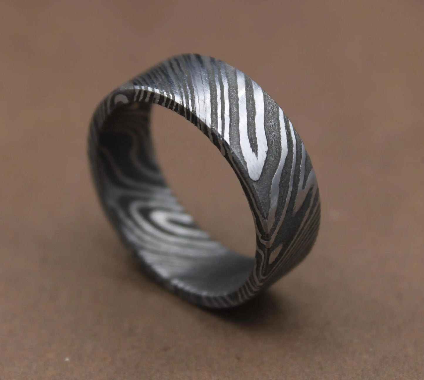 Simple Damascus Ring with Deep Pattern 6mm Flat Shape Ring Band for Him Aesthetic Band Ring Jewelry Durable Ring Handmade Damascus Ring My Store