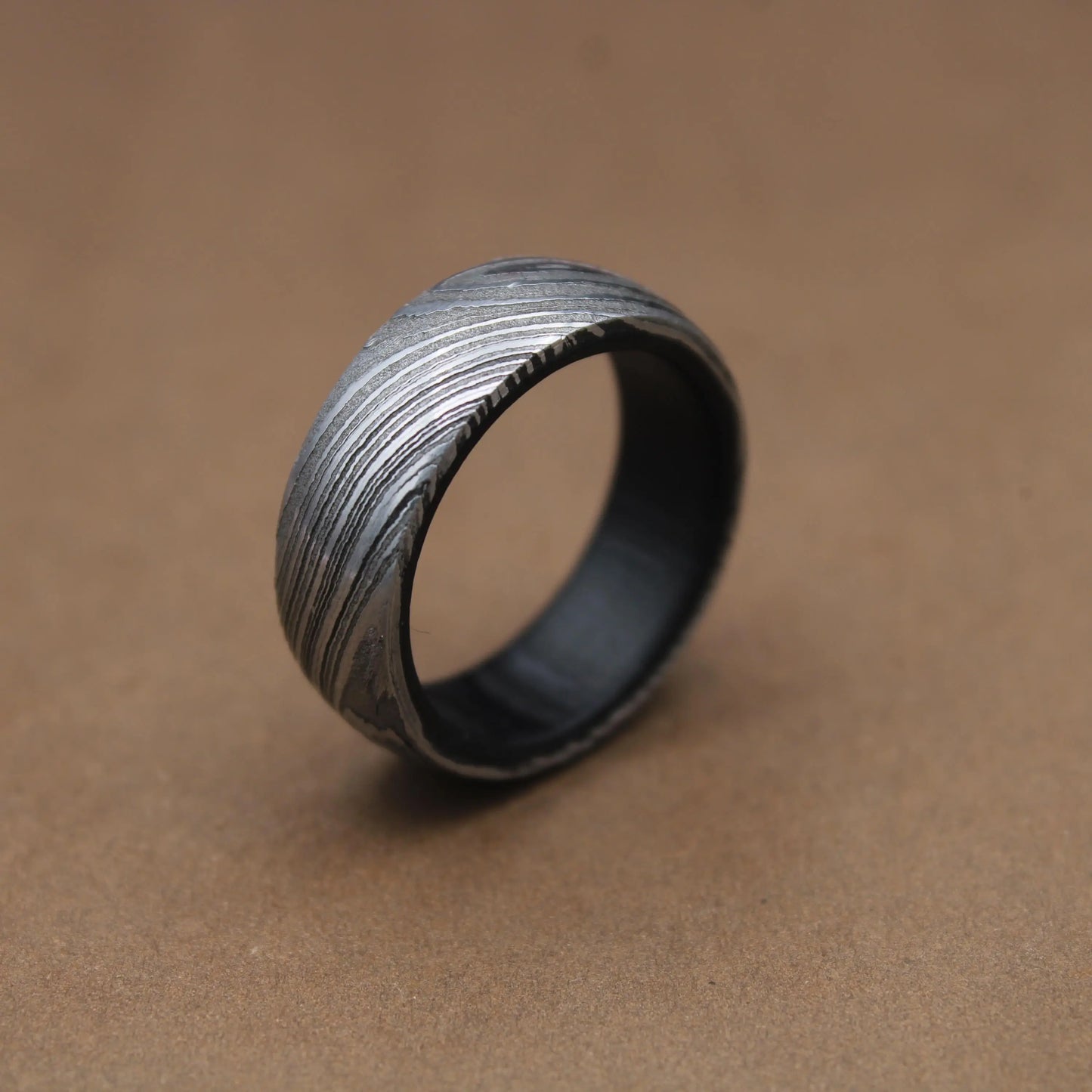 Damascus Steel Ring Inlayed with Dark Wood Damascus Ring Man Wedding Ring Man Promise Ring Engagement Ring Anniversary Ring Wedding Band My Store