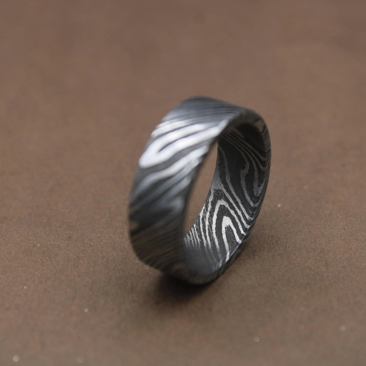 Simple Damascus Ring with Deep Pattern 6mm Flat Shape Ring Band for Him Aesthetic Band Ring Jewelry Durable Ring Handmade Damascus Ring My Store