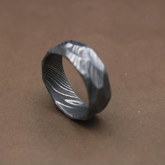 Hammered Ring Handcrafted Damascus hammered Ring Damascus Rock Hammered 7mm Ring For Men Personalized Gift Anniversary Gift Wedding Band My Store