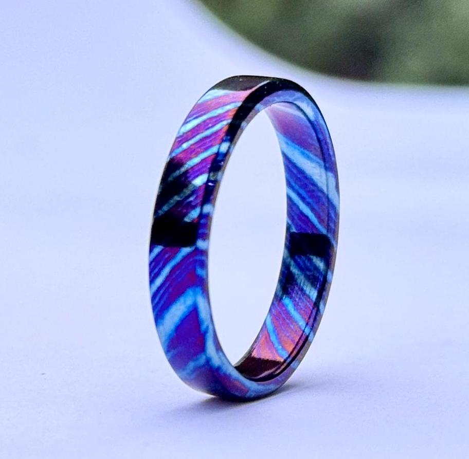 Timascus Wedding Band, Flat Colorful Timascus Steel Ring, Men's wedding Band, Engagement Ring, Gift for Him, Domed shape Timascus Ring My Store