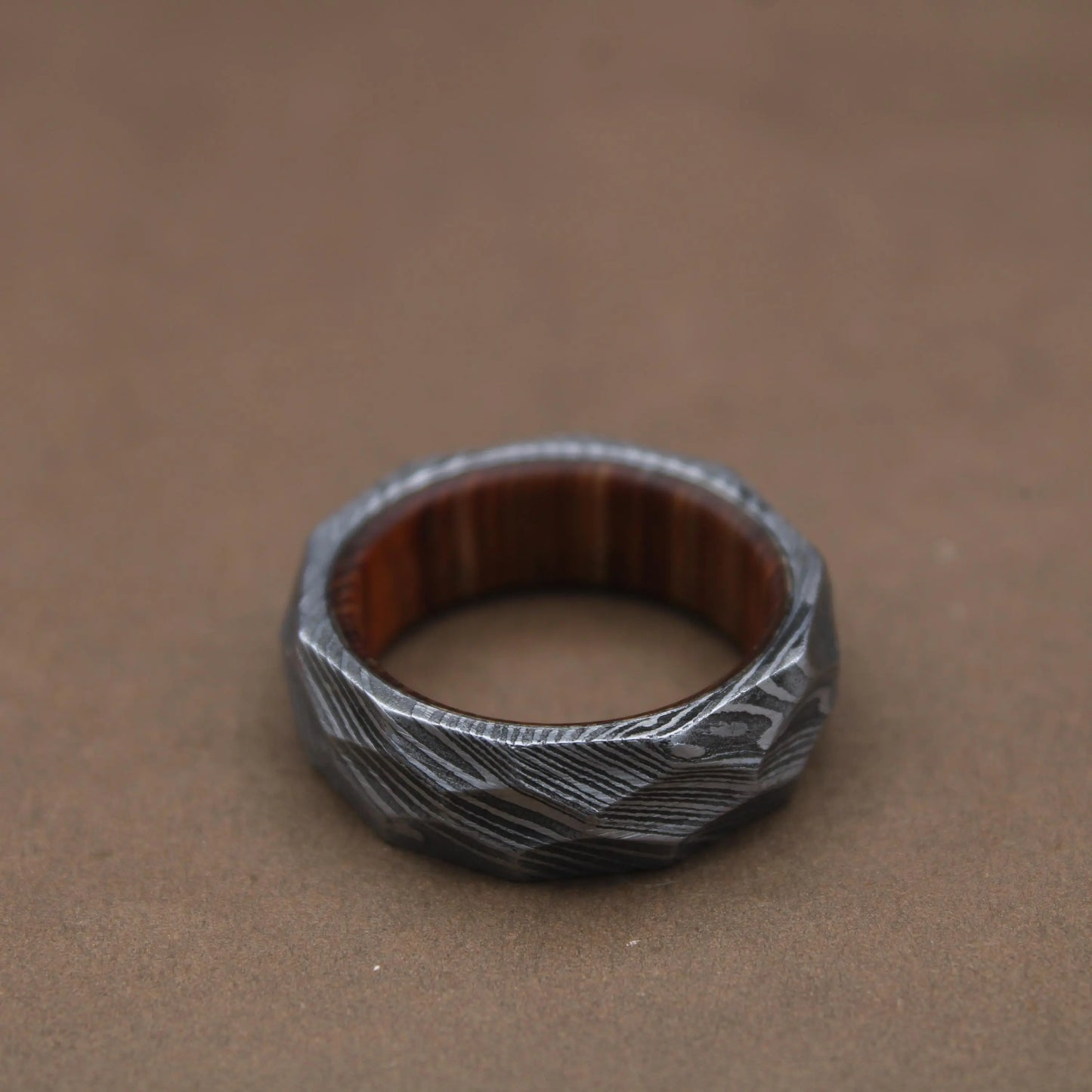 Damascus Steel Ring with Exotic Wenge Wood Inlay and Sleeve Best Christmas Gift Men Wedding Ring Damascus Wood Ring Men Gift 8mm Ring My Store