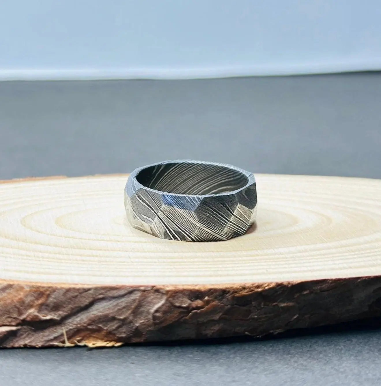 Damascus Faceted Ring Unique Ring Damascus Ring For Men Engagement Ring Damascus Steel Wedding Band Man Promise Ring Anniversary Ring My Store
