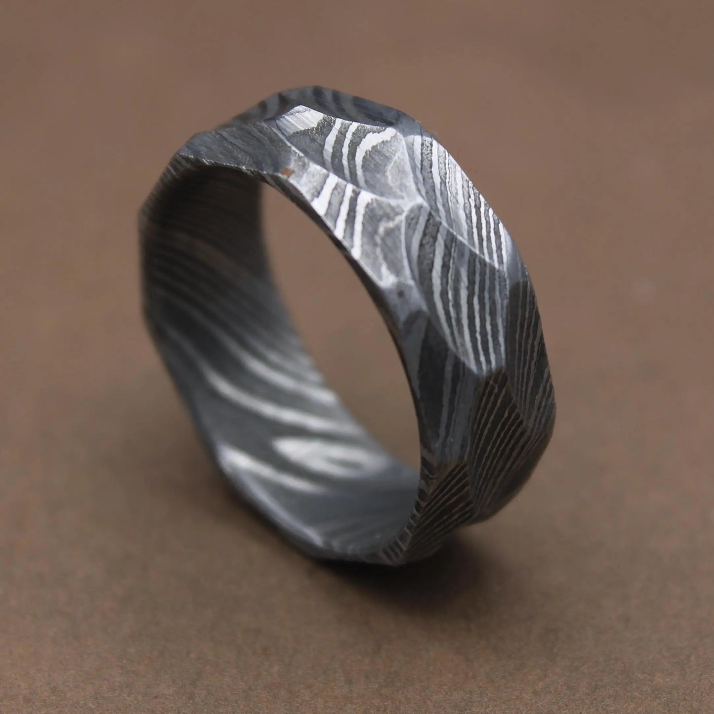 Hammered Ring Handcrafted Damascus hammered Ring Damascus Rock Hammered 7mm Ring For Men Personalized Gift Anniversary Gift Wedding Band My Store