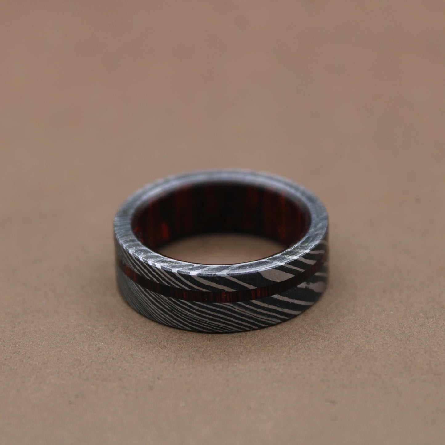 Damascus Steel Whiskey Barrel Steel Rings, Dome Promise Ring, Wood Wedding Ring, Damascus Steel Rings, Wood Inlay Engagement Ring, Wedding Band My Store