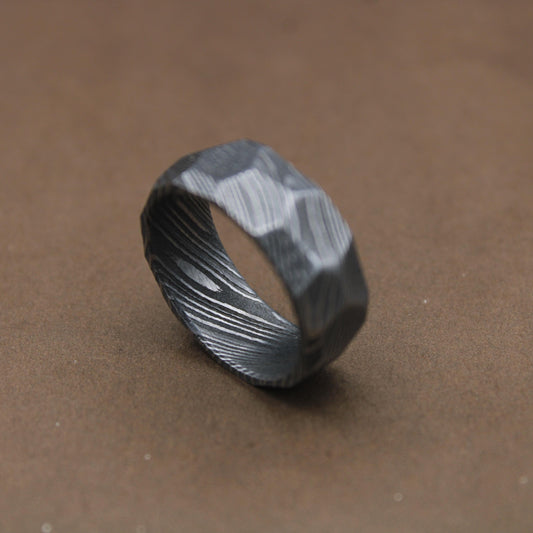 Hammered Damascus Ring, Mens Wedding Band, Distressed Rustic Finish, Hammered Ring For Mens Wedding Band, Womens Wedding Band, Proposal Ring Metalic Crafts