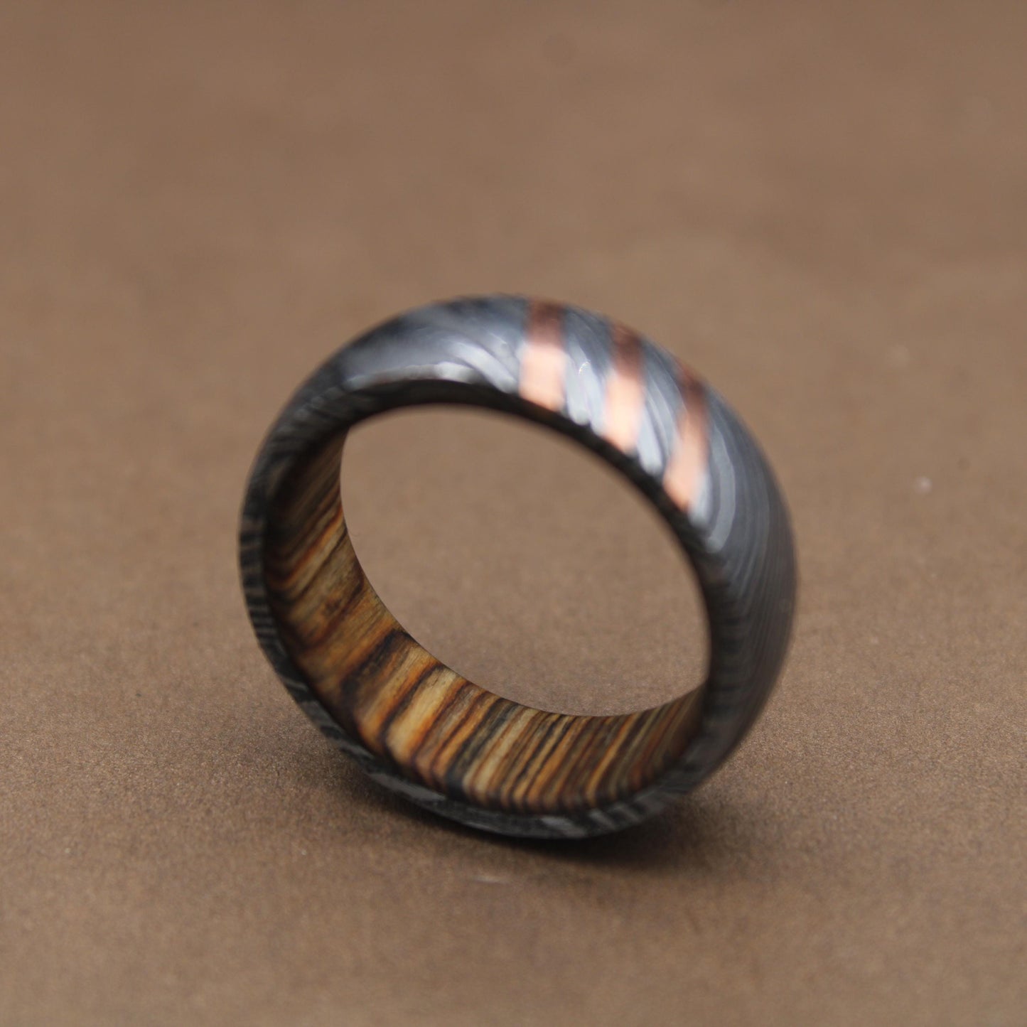 Damascus Steel Whiskey Barrel Steel Rings, Dome Promise Ring, Wood Wedding Ring, Damascus Steel Rings, Wood Inlay Engagement Ring, Wedding Band My Store