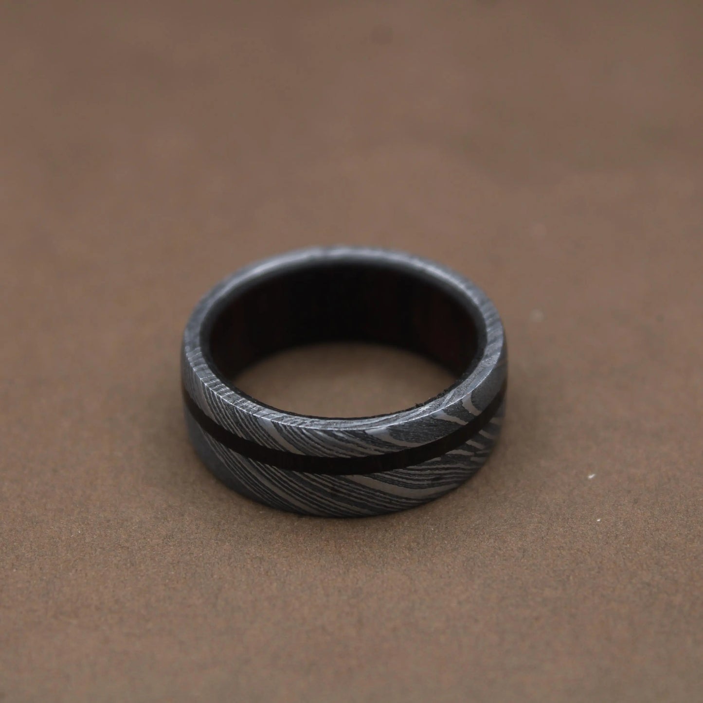 Damascus Steel Whiskey Barrel Wood Inlay Wedding Ring Damascus Steel Rings Wood Inlay Mens Promise Ring Engagement Ring Wedding Band My Store