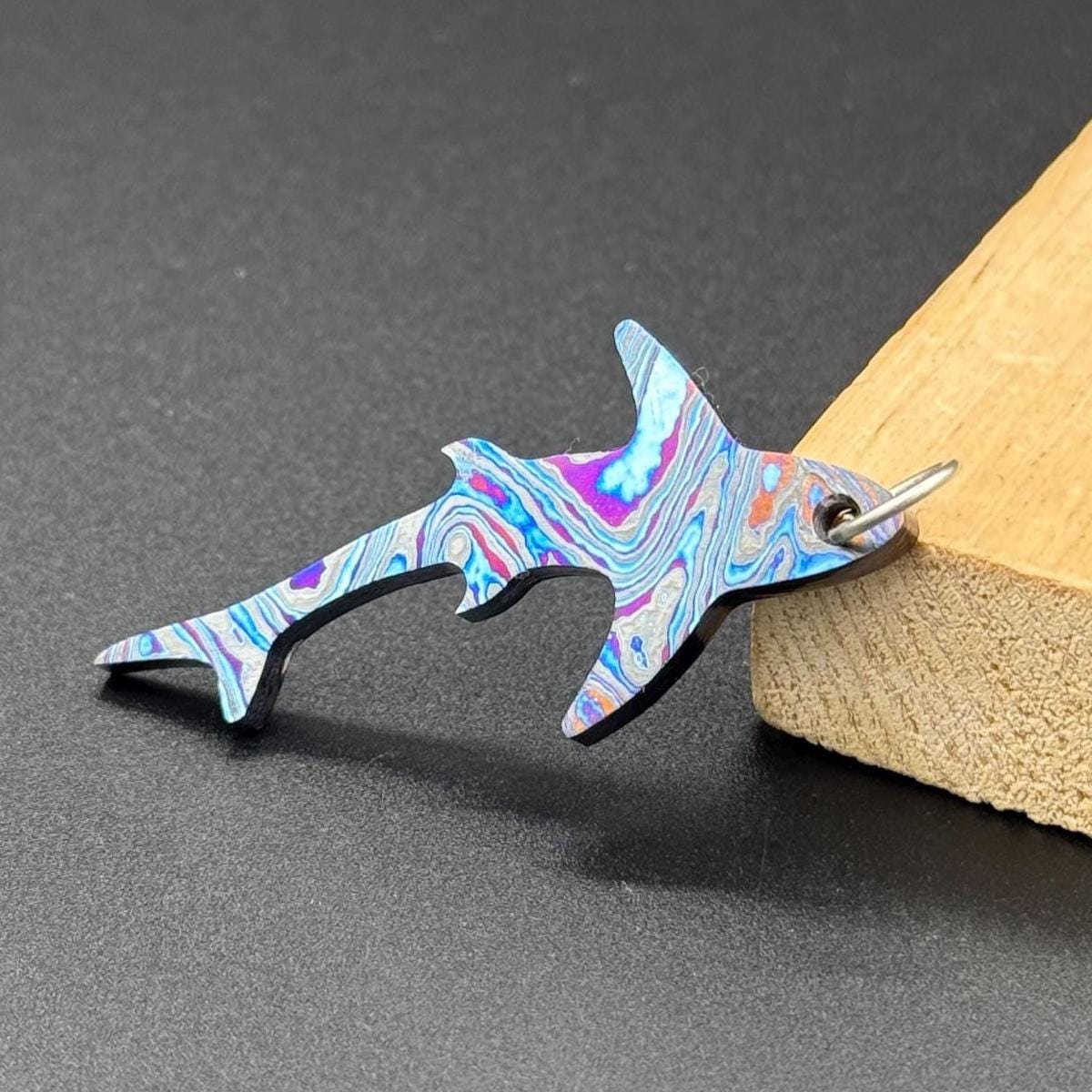 Zircuti Shark Pendant, titanium, zirconium, personal gift, small, colorful, diving, scuba diving, shark pendant, marine life, animals Metalic Crafts
