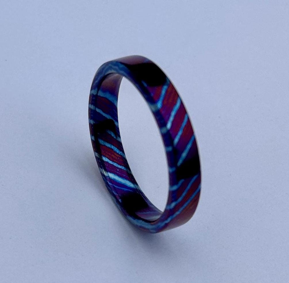 Timascus Wedding Band, Flat Colorful Timascus Steel Ring, Men's wedding Band, Engagement Ring, Gift for Him, Domed shape Timascus Ring My Store
