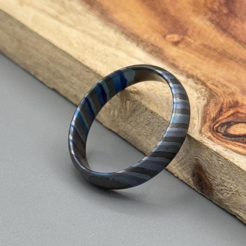 Doomed Zirconium Ring | Timascus Black Handmade Ring | Black Ring For Men | Wedding Band | Titanium Damascus Band For Him | Gift for her | Zirconium Ring Metalic Crafts