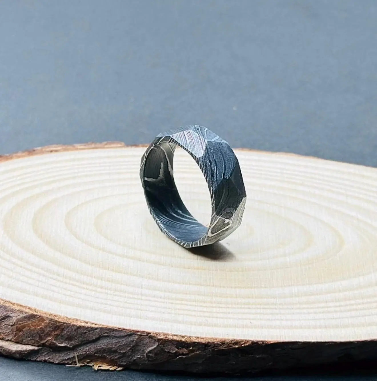 Damascus Faceted Ring Unique Ring Damascus Ring For Men Engagement Ring Damascus Steel Wedding Band Man Promise Ring Anniversary Ring My Store