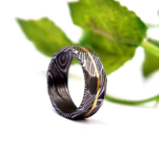Damascus Steel Hammered Ring with Brass lining Wedding Band Promise Ring Engagement Wedding Ring  Damascus Steel Ring Valentines Gift Him My Store