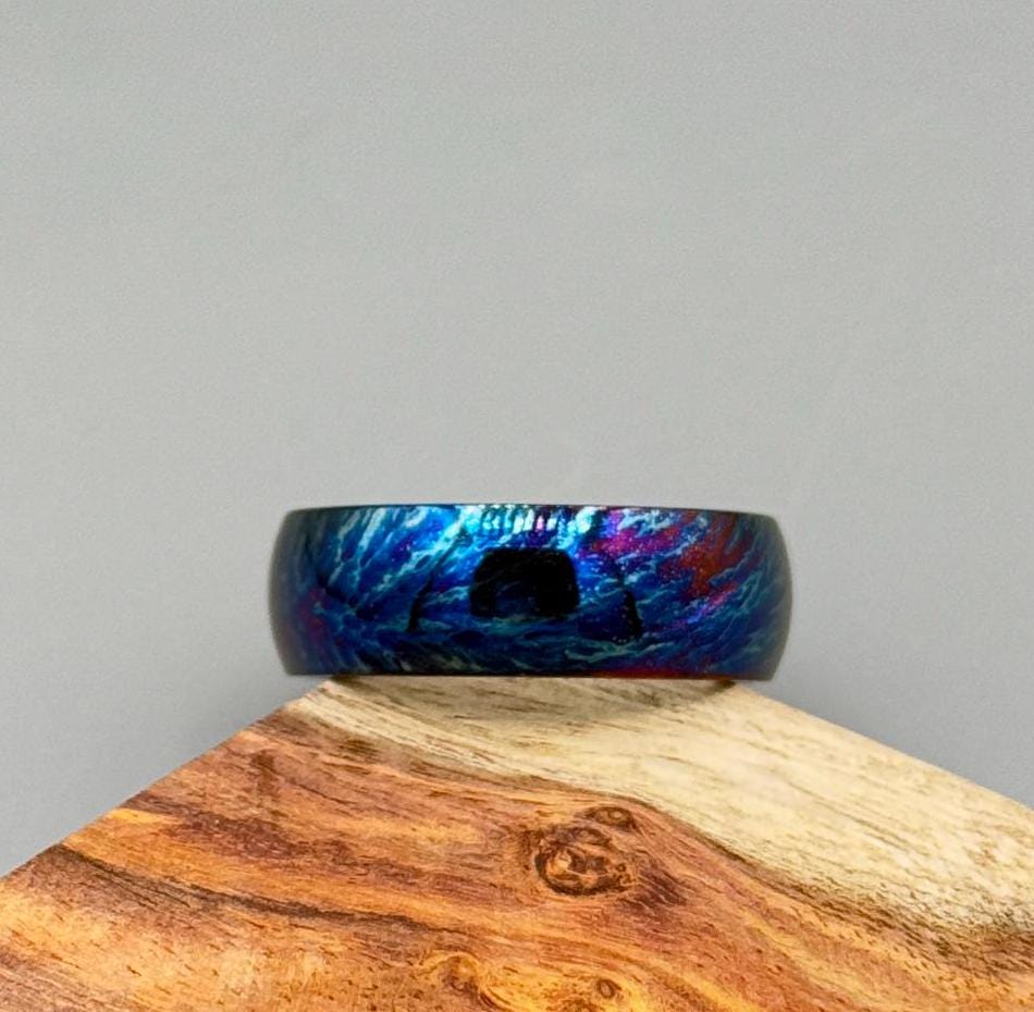 Sparkling Titanium Heat-Anodized Customized Wedding Band 5mm Personalized Titanium Anniversary Ring Unique Random Pattern Ring Gift for Him My Store