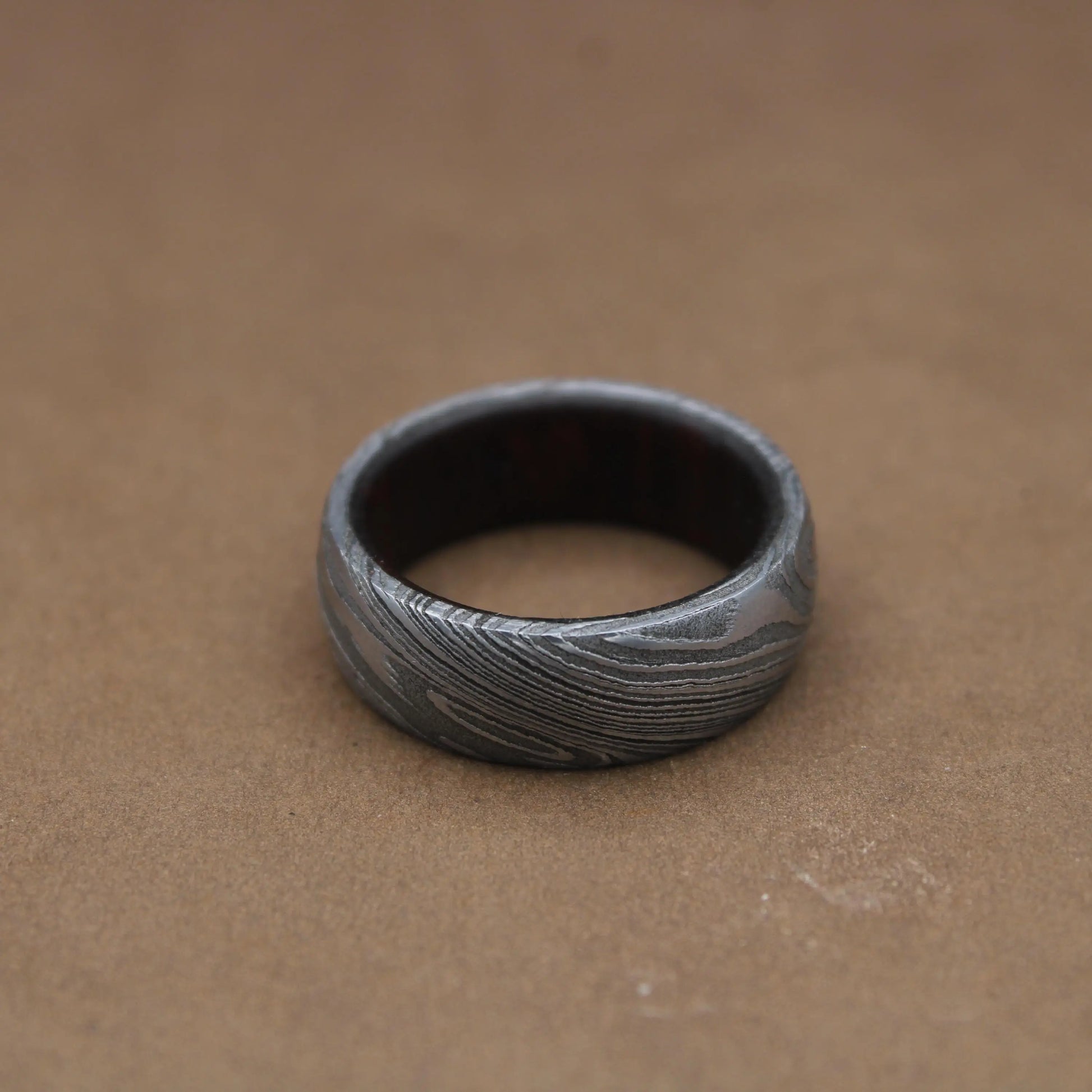 Damascus Steel Whiskey Barrel Steel Rings Dome Promise Ring Wood Wedding Ring Damascus Steel Rings Wood Inlay Engagement Ring Wedding Band My Store