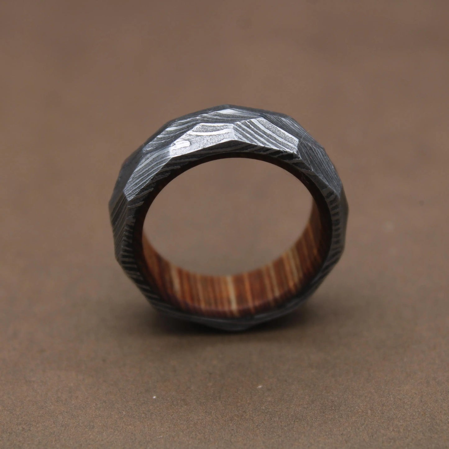Damascus Steel Ring with Exotic Wenge Wood Inlay and Sleeve Best Christmas Gift Men Wedding Ring Damascus Wood Ring Men Gift 8mm Ring My Store