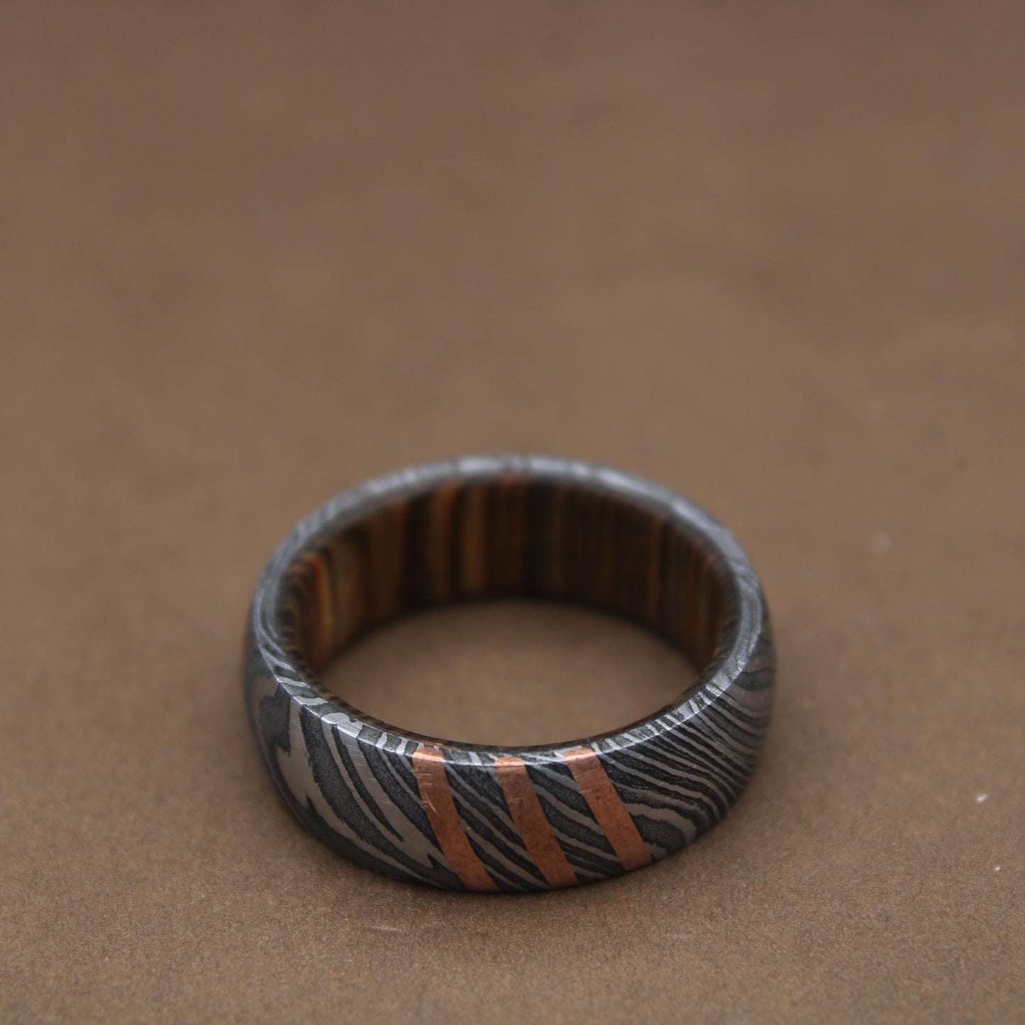 Damascus Steel Whiskey Barrel Steel Rings, Dome Promise Ring, Wood Wedding Ring, Damascus Steel Rings, Wood Inlay Engagement Ring, Wedding Band My Store