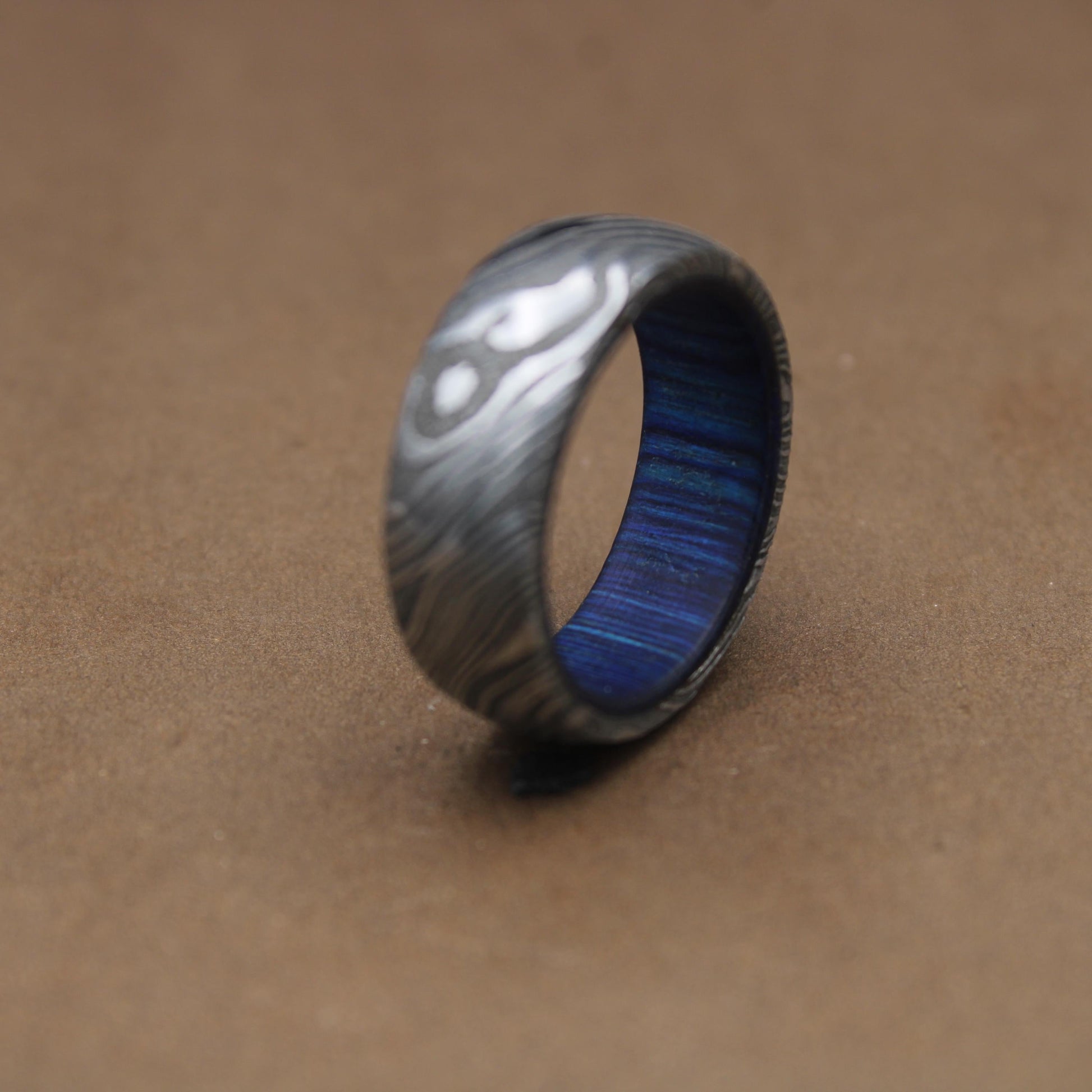 Damascus Steel Whiskey Barrel Steel Rings Dome Promise Ring Wood Wedding Ring Damascus Steel Rings Wood Inlay Engagement Ring Wedding Band My Store