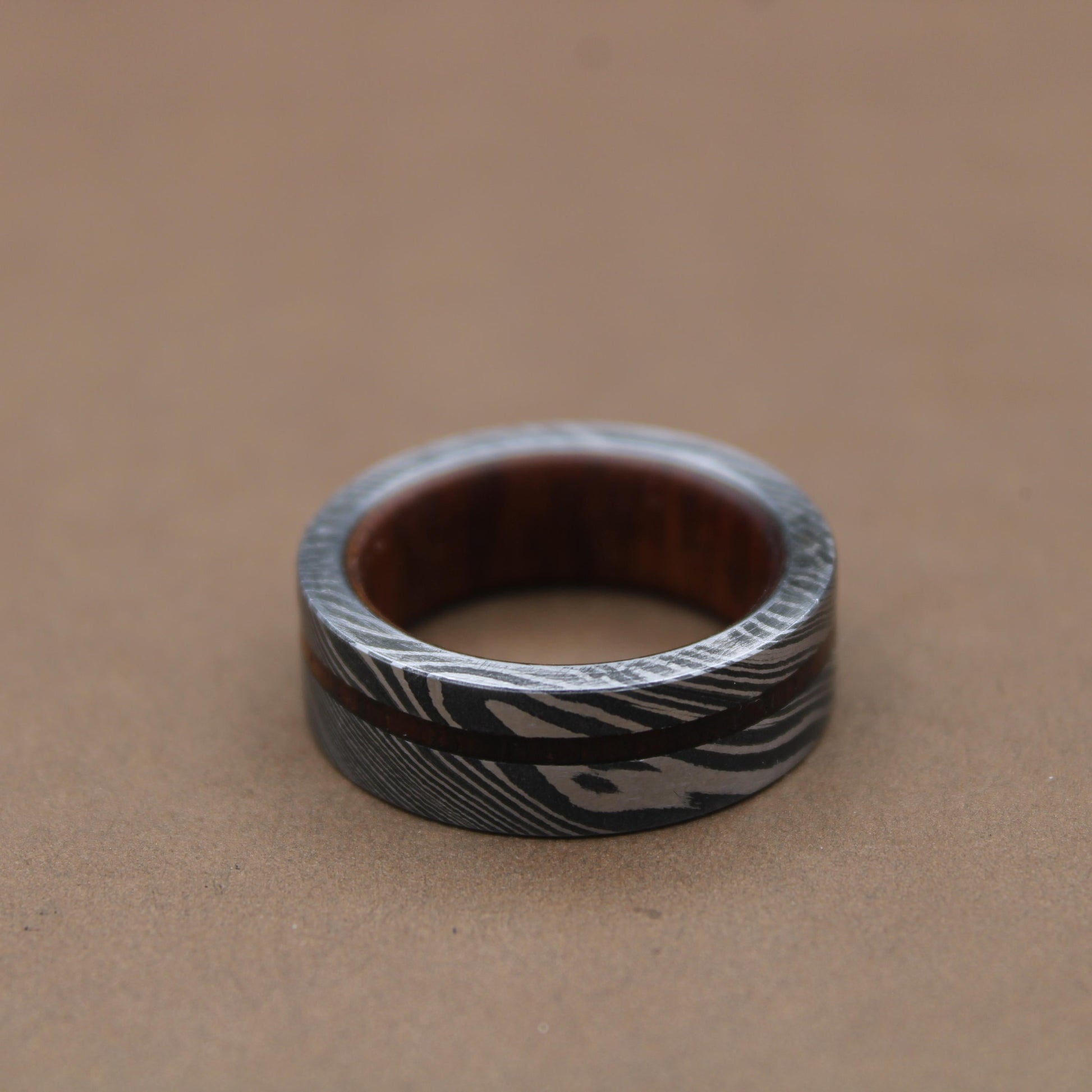 Damascus Steel Whiskey Barrel Steel Rings, Dome Promise Ring, Wood Wedding Ring, Damascus Steel Rings, Wood Inlay Engagement Ring, Wedding Band My Store