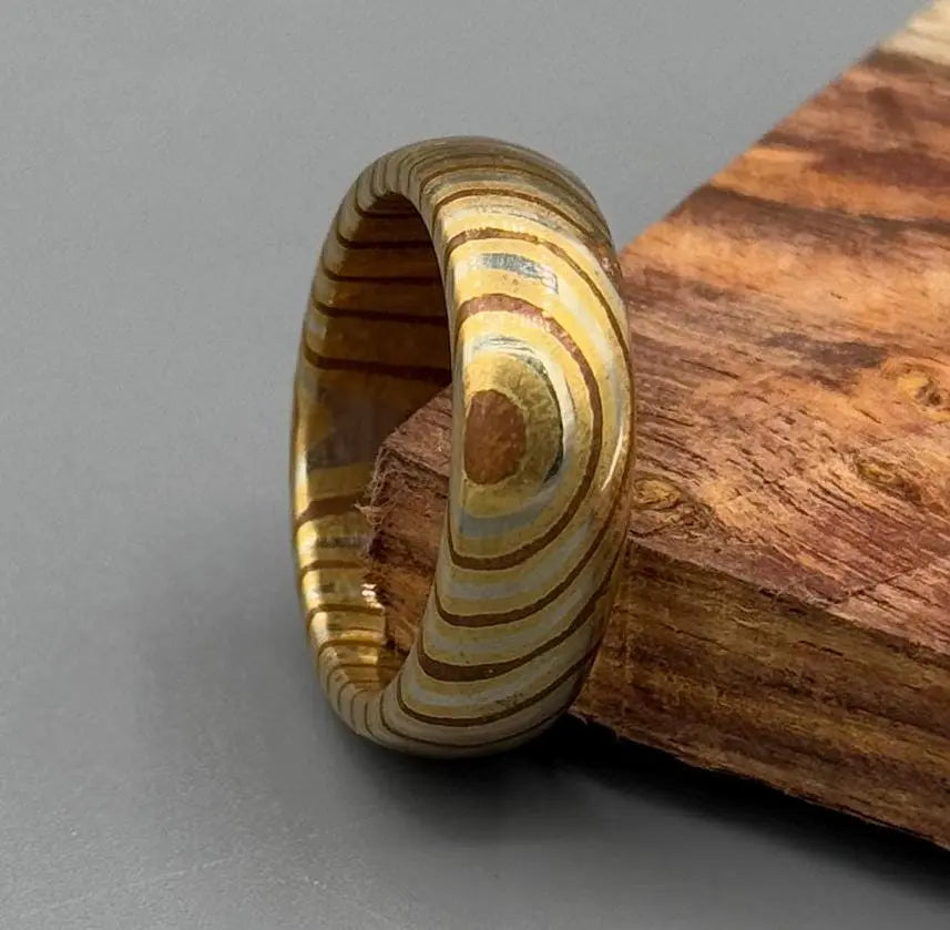 Domed Mokume Gane Ring with a Brushed Finish, Copper, Brass and Silver Nickel Mokume Gane, Mokume Gane Wedding Band, Anniversary gift My Store