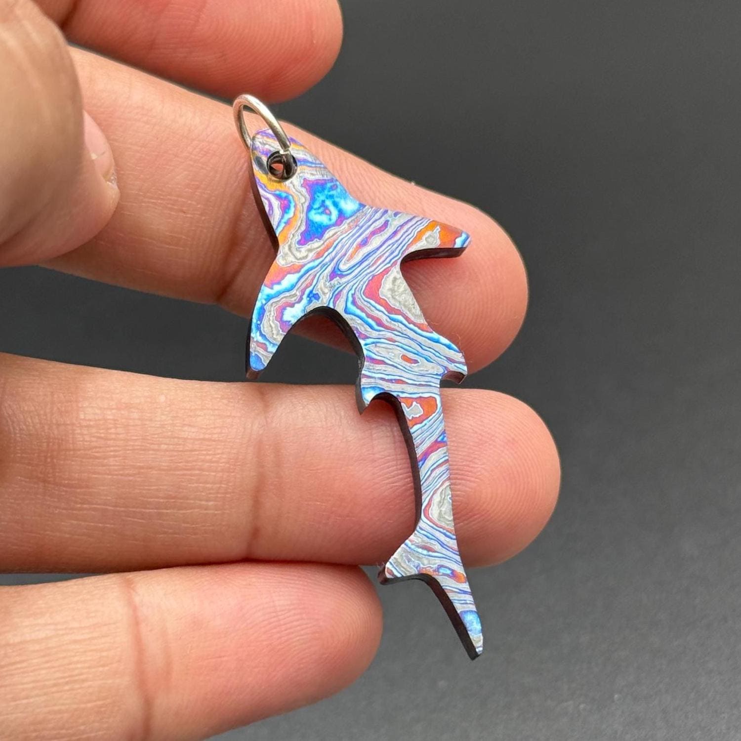 Zircuti Shark Pendant, titanium, zirconium, personal gift, small, colorful, diving, scuba diving, shark pendant, marine life, animals Metalic Crafts