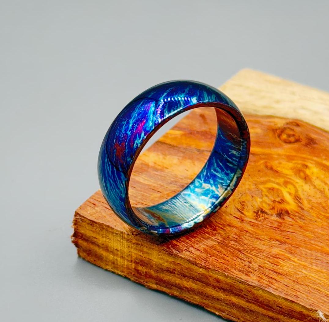 Sparkling Titanium Heat-Anodized Customized Wedding Band 5mm Personalized Titanium Anniversary Ring Unique Random Pattern Ring Gift for Him My Store