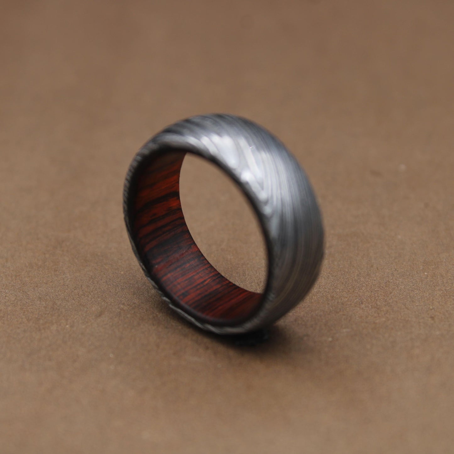Damascus Steel Whiskey Barrel Steel Rings, Dome Promise Ring, Wood Wedding Ring, Damascus Steel Rings, Wood Inlay Engagement Ring, Wedding Band My Store