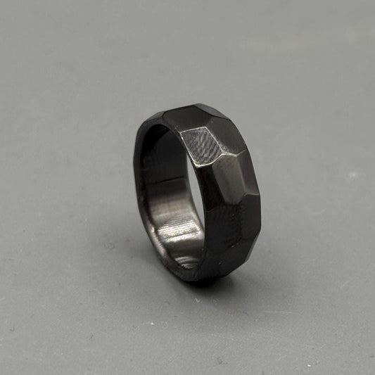 Zirconium Ring Classic Black Minimalist Faceted Zirconium Ring  Handmade Zirconium Ring Anniversary Gift for Him Wedding Band for Him Metalic Crafts