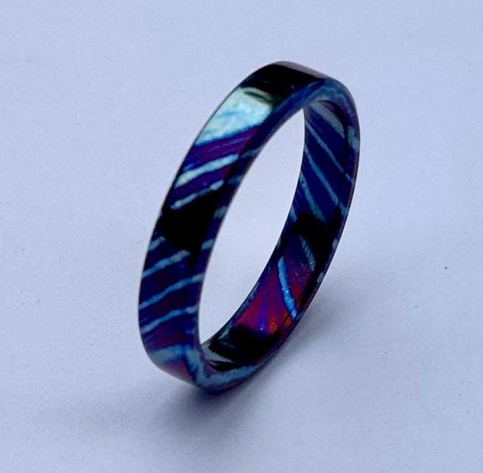 Timascus Wedding Band, Flat Colorful Timascus Steel Ring, Men's wedding Band, Engagement Ring, Gift for Him, Domed shape Timascus Ring My Store