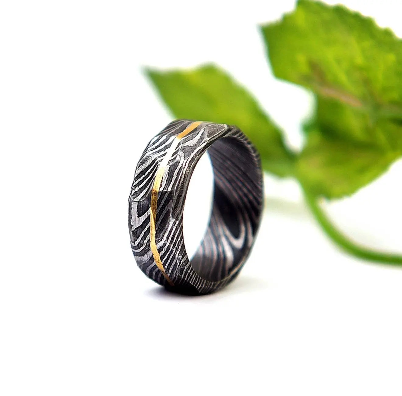 Damascus Steel Hammered Ring with Brass lining Wedding Band Promise Ring Engagement Wedding Ring  Damascus Steel Ring Valentines Gift Him My Store
