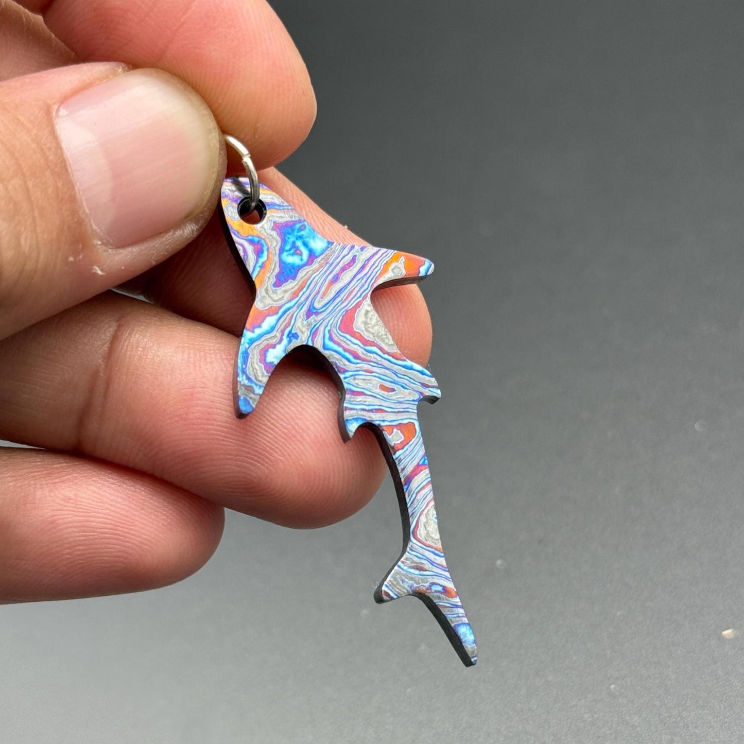 Zircuti Shark Pendant, titanium, zirconium, personal gift, small, colorful, diving, scuba diving, shark pendant, marine life, animals Metalic Crafts