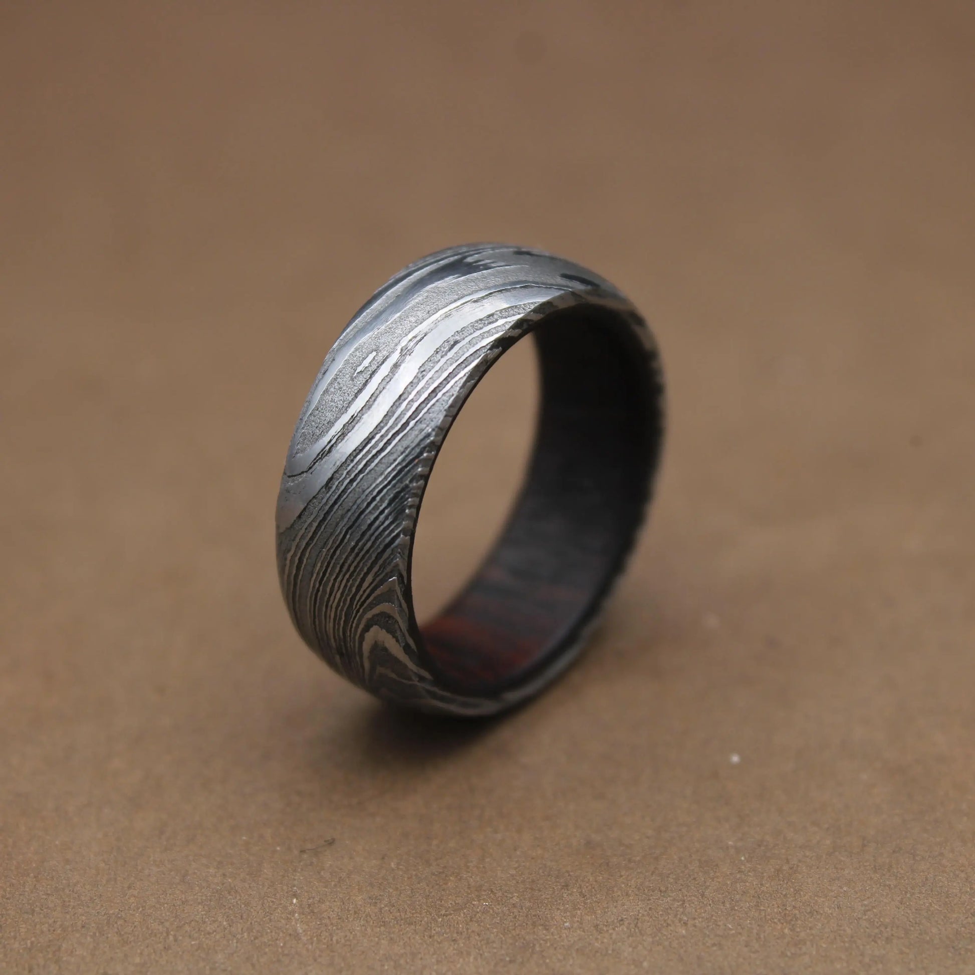 Damascus Steel Whiskey Barrel Steel Rings Dome Promise Ring Wood Wedding Ring Damascus Steel Rings Wood Inlay Engagement Ring Wedding Band My Store