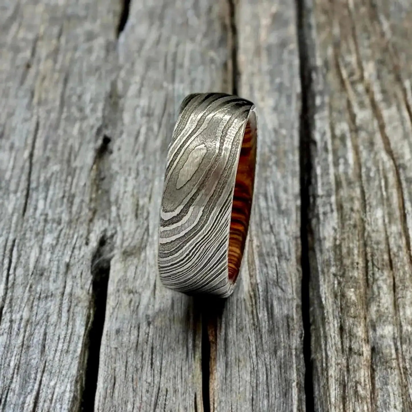 Damascus Steel Whiskey Barrel Ring Wood Wedding Band Promise Ring Engagement Wedding Ring Wood Inlay Damascus Steel Ring Valentines Gift Him My Store
