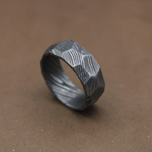 Hammered Damascus Ring, Mens Wedding Band, Distressed Rustic Finish, Hammered Ring For Mens Wedding Band, Womens Wedding Band, Proposal Ring Metalic Crafts