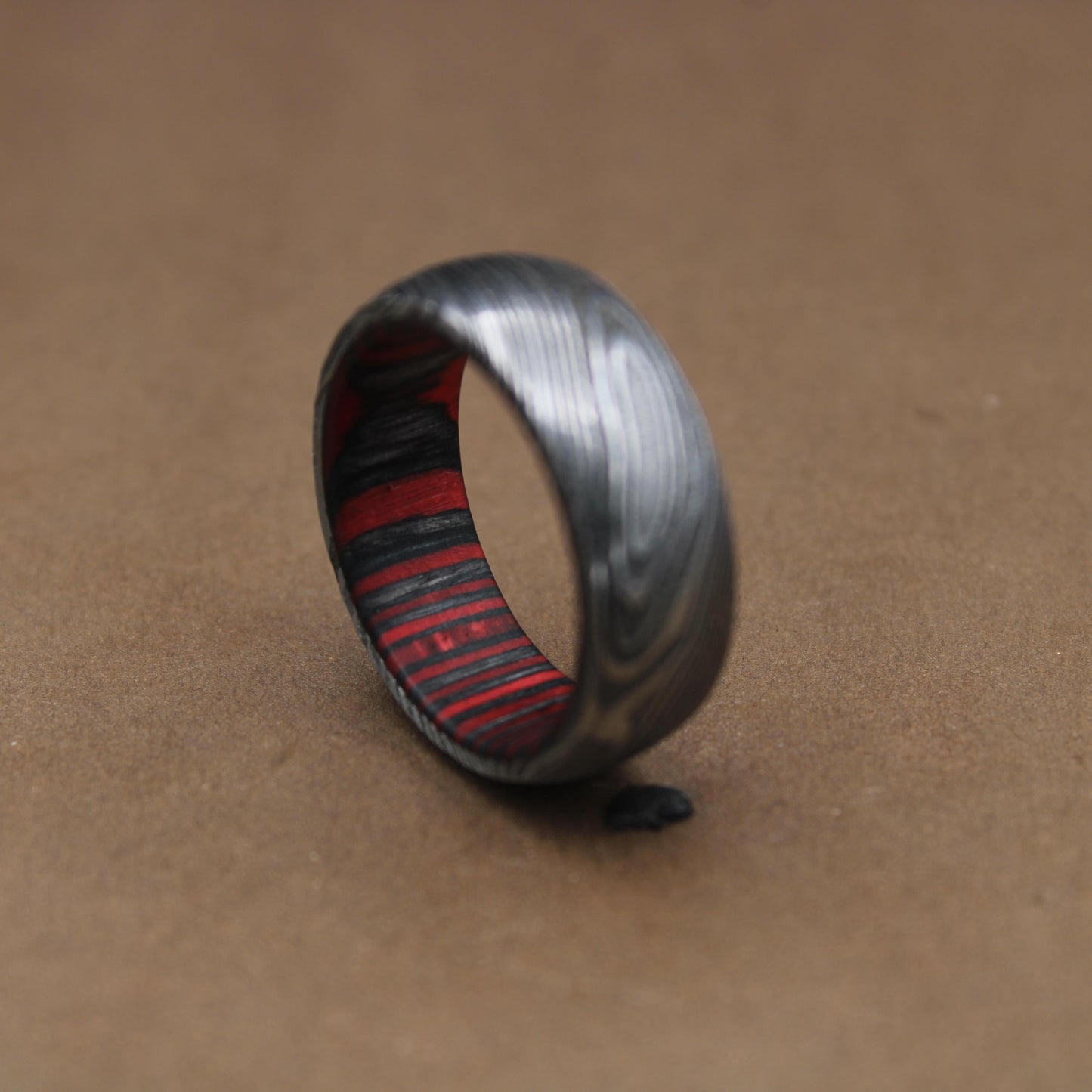 Damascus Steel Whiskey Barrel Steel Rings, Dome Promise Ring, Wood Wedding Ring, Damascus Steel Rings, Wood Inlay Engagement Ring, Wedding Band My Store