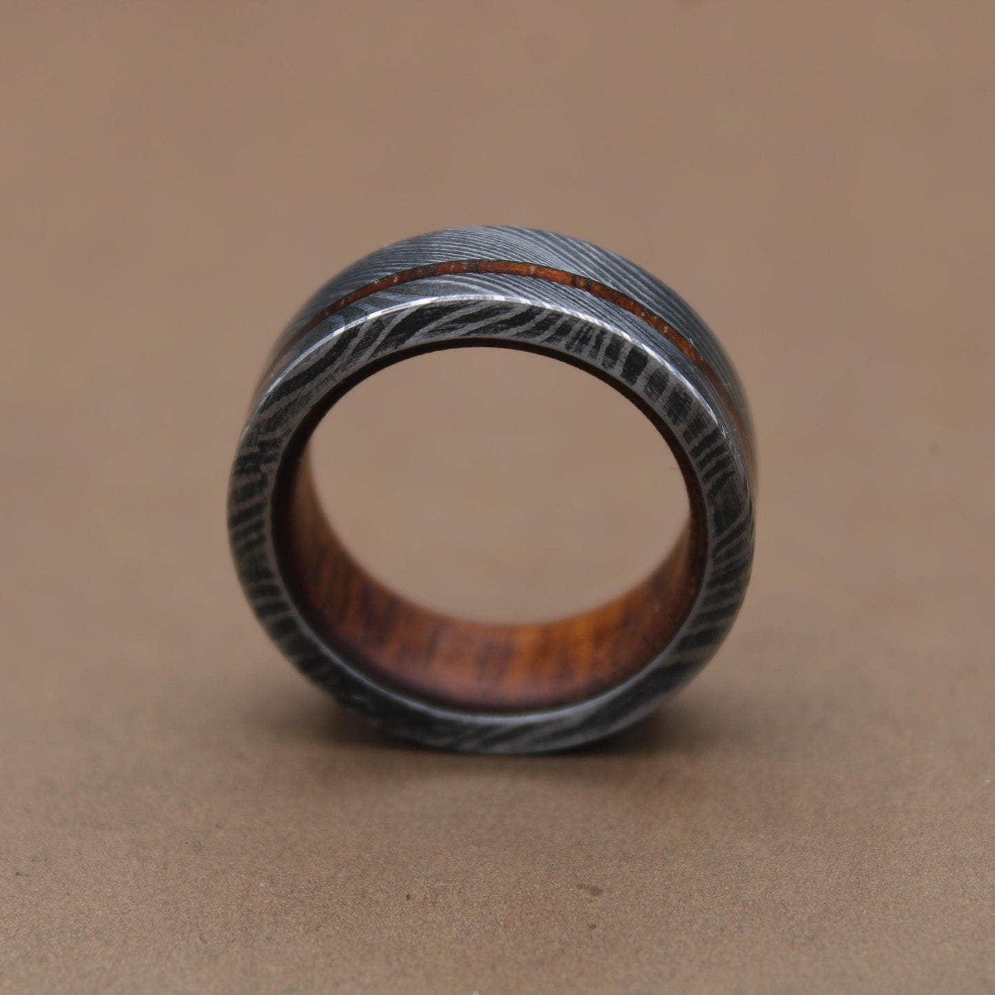 Damascus Steel Whiskey Barrel Steel Rings, Dome Promise Ring, Wood Wedding Ring, Damascus Steel Rings, Wood Inlay Engagement Ring, Wedding Band My Store