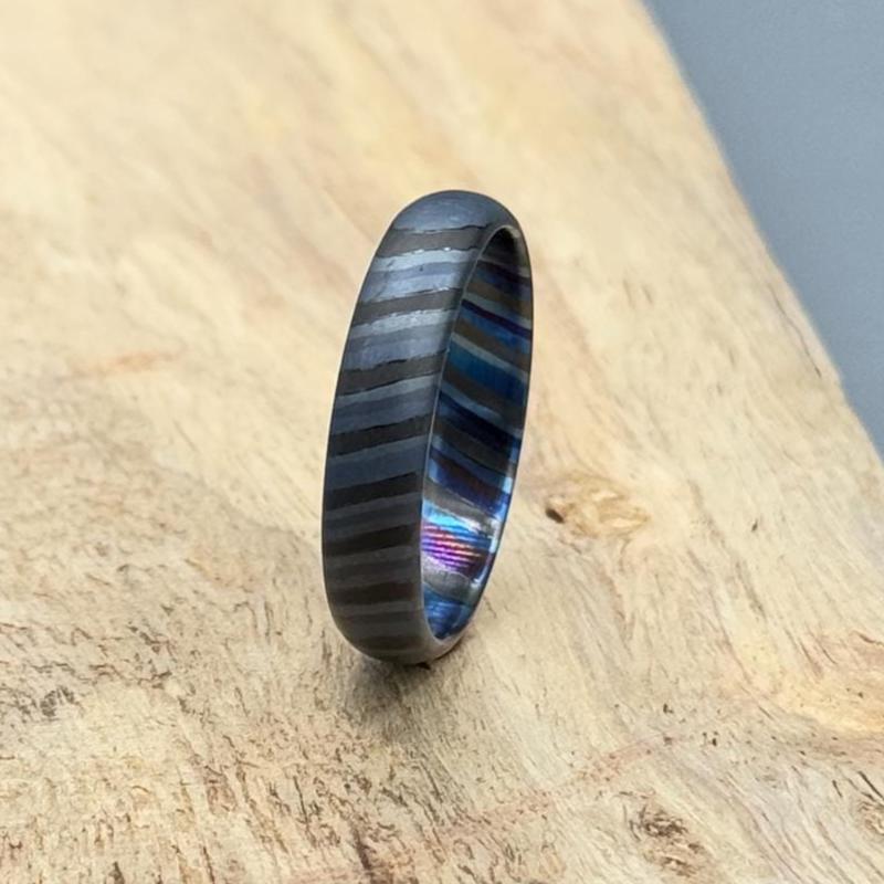 Doomed Zirconium Ring | Timascus Black Handmade Ring | Black Ring For Men | Wedding Band | Titanium Damascus Band For Him | Gift for her | Zirconium Ring Metalic Crafts