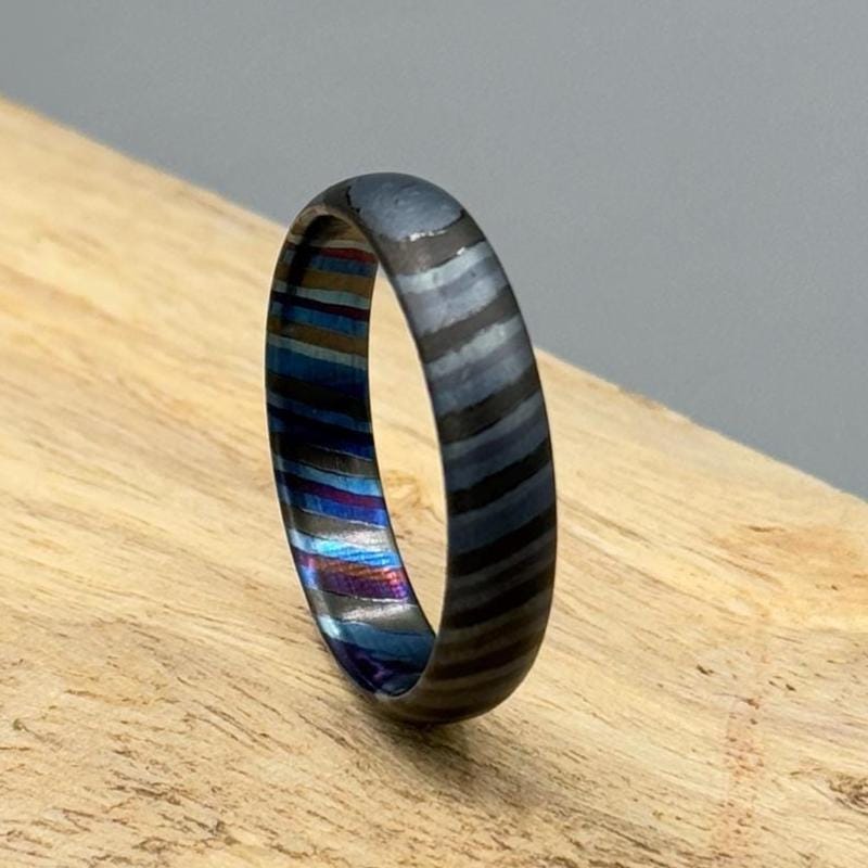 Doomed Zirconium Ring | Timascus Black Handmade Ring | Black Ring For Men | Wedding Band | Titanium Damascus Band For Him | Gift for her | Zirconium Ring Metalic Crafts